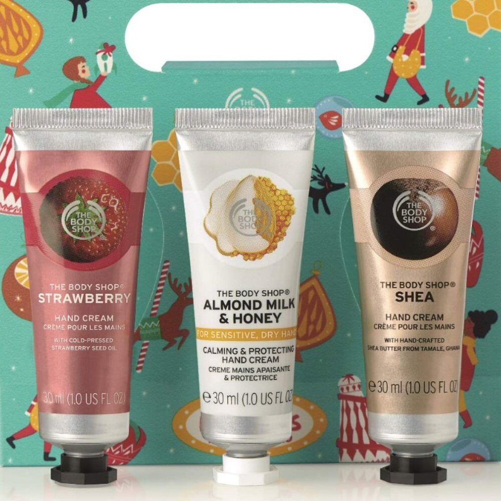 The Body Shop Gift Set, Hand Cream Trio, 3 Piece, Strawberry, Milk & Honey, Shea